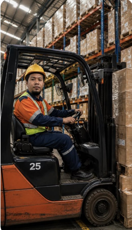 Warehouse operative picking stock in a UK distribution warehouse